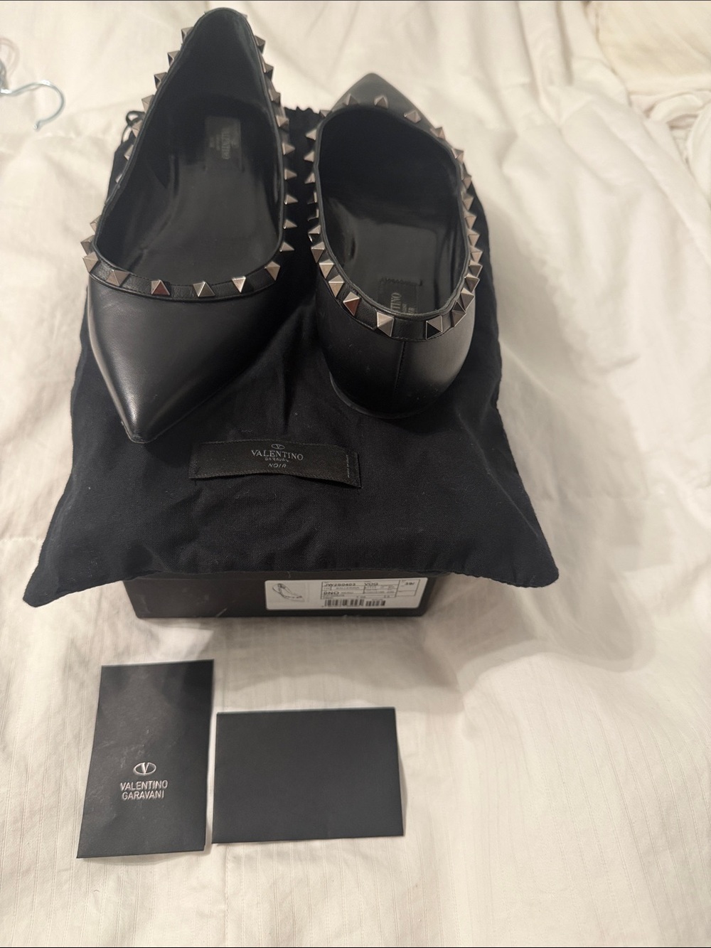 Valentino Black Leather Pointed Rockstud Slip-Ons